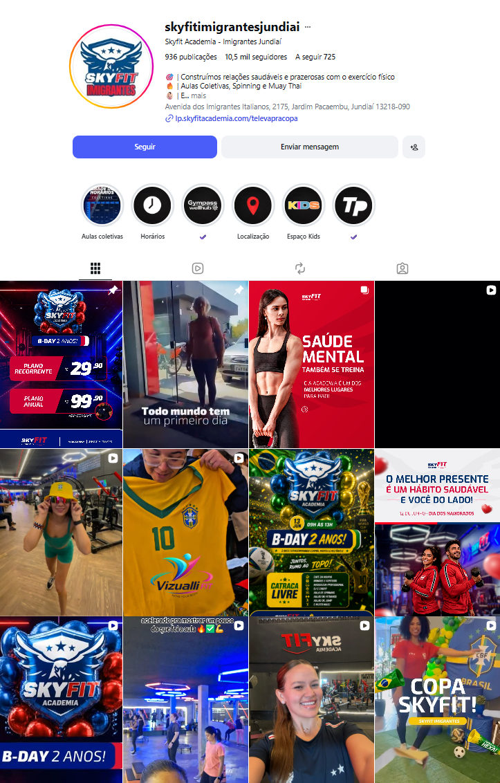 Instagram da SkyFit Imigrantes Jundiaí